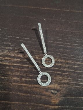 10K White Gold Diamond Drop Earrings Dangle Circle Halo Vintage Style